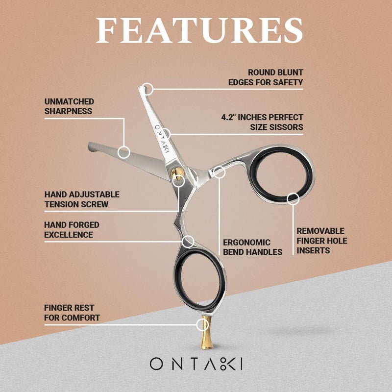 Ontaki 4.2" Japanese Steel Rounded-Tip Beard & Mustache Scissors - Silver, 420C Steel - Precision Rounded-Tip Beard Trimmer Shears - Nose Hair Trimmer for Men - Eyebrow & Mustache Scissors - Image 4